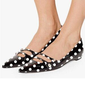 YDN Black Polka Dot Hidden Low Heels Pumps Pointed Toe Slip on Straps Shoes